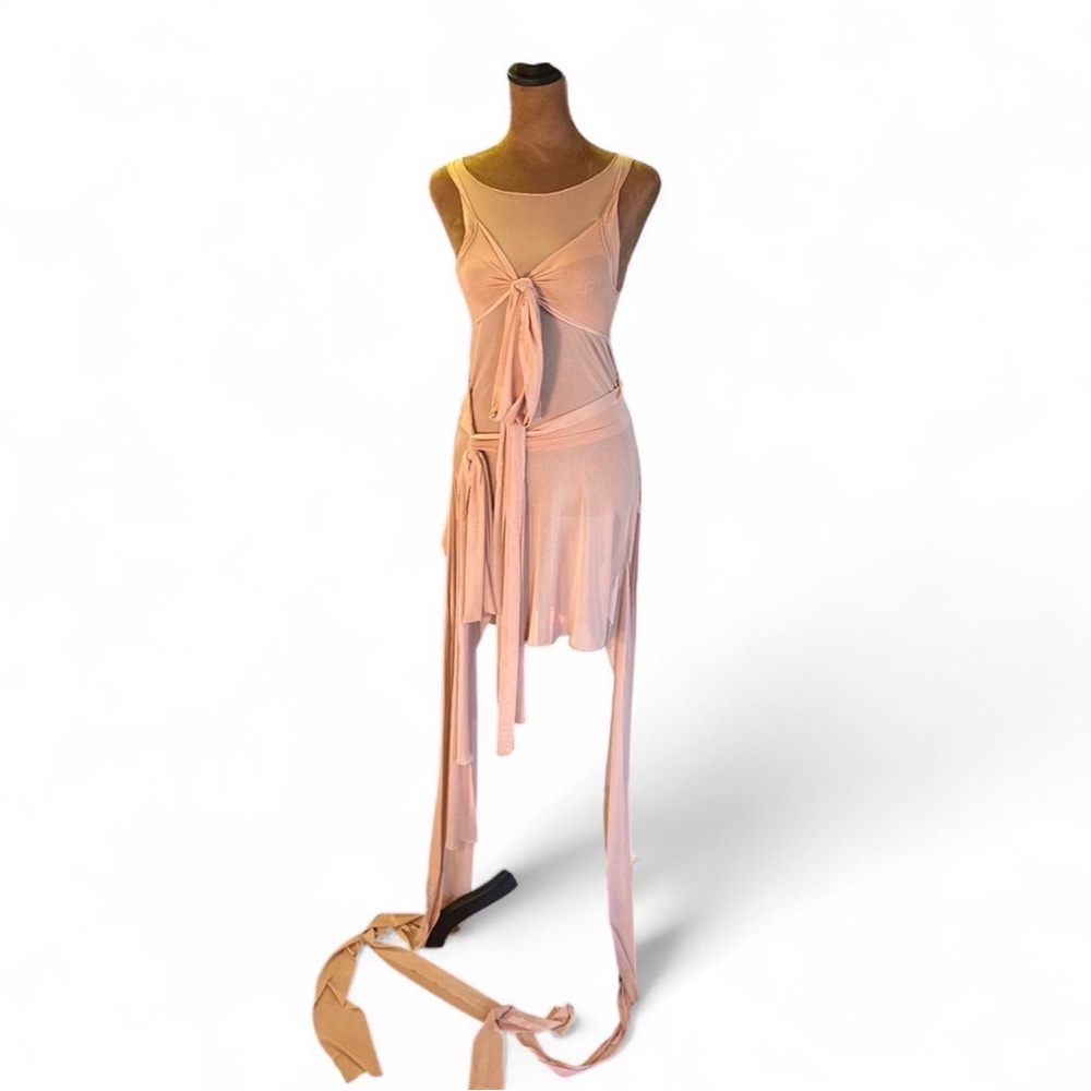 Chic Pink Tie-Front Dress Size L Swimsuit Coverup Transparent